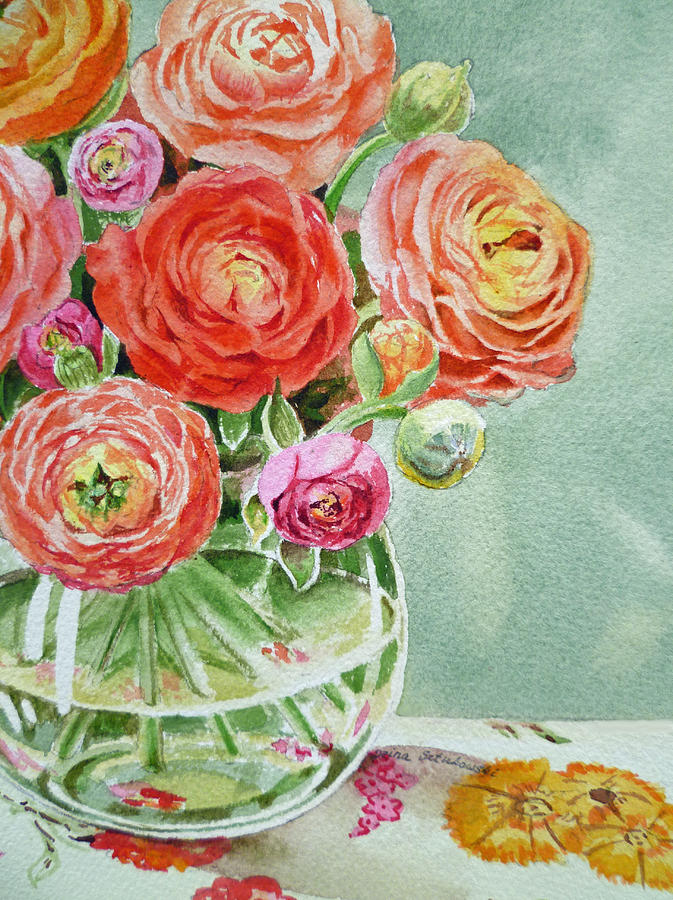 673x900 Ranunculus In The Glass Vase Painting By Irina Sztukowski
