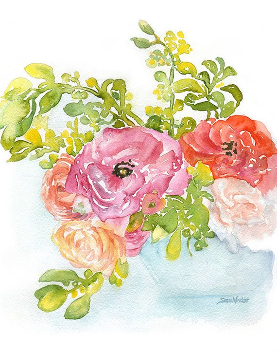 570x725 Ranunculus Watercolor Painting 11 X 14 Giclee Print Etsy