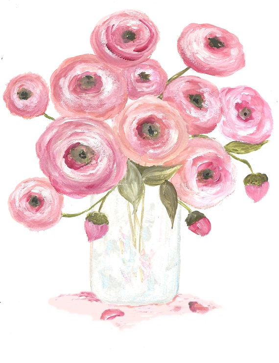 570x743 Original Ranunculus Watercolor, Floral Vase Series, Ranunculus