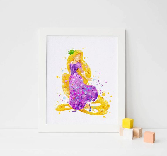 570x533 Rapunzel Print, Tangled Disney Watercolor, Rapunzel Art Print