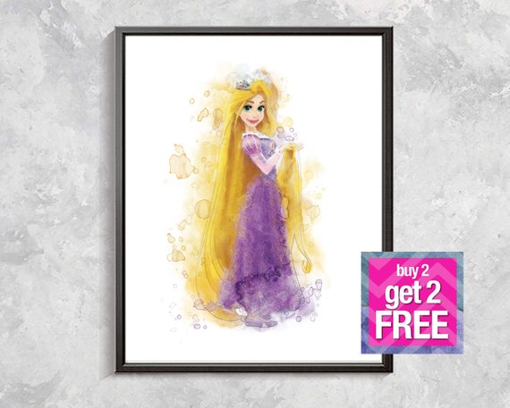 570x457 Rapunzel Print Rapunzel Watercolor Rapunzel Princess Poster Etsy