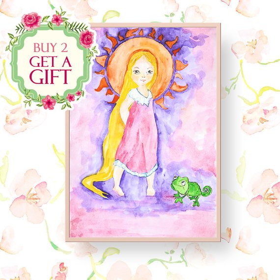 570x570 Rapunzel Print Tangled Disney Watercolor Rapunzel Art Print Etsy