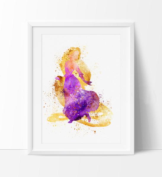 547x600 Tangled Rapunzel Watercolor Print, Disney Art Print, Disney