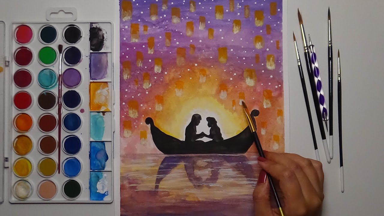 1280x720 Watercolor Tangled Scene I See The Light Rapunzel