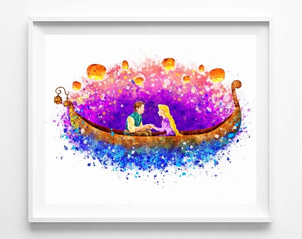 600x476 Wish Princess Rapunzel Tangled Lantern Watercolor Painting