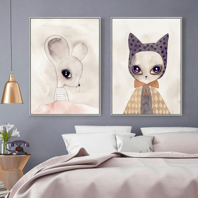 640x640 Cartoon Canvas Prints Princess Posters Cute Miss Rat Watercolor