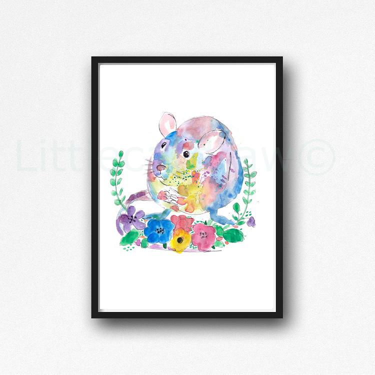 750x750 Buy Rainbow Floral Rat Watercolor Painting Print Watercolour Wall