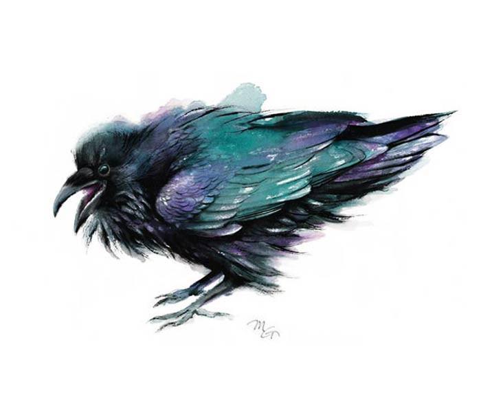 700x600 Raven Watercolor Archival Print Mira Guerquin Watercolors