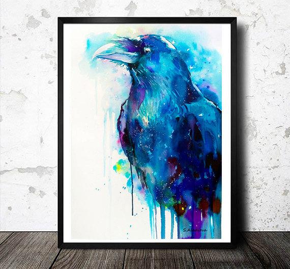 570x528 Raven Watercolor Painting Print