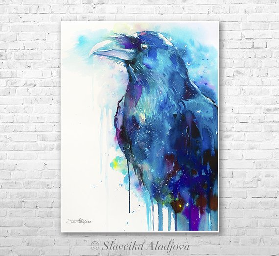 570x524 Raven Watercolor Painting Print By Slaveika Aladjova Art Etsy
