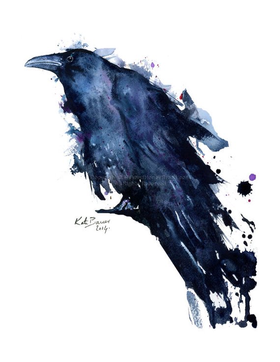 570x738 Watercolor Bird Art Raven Watercolor Raven Print Etsy