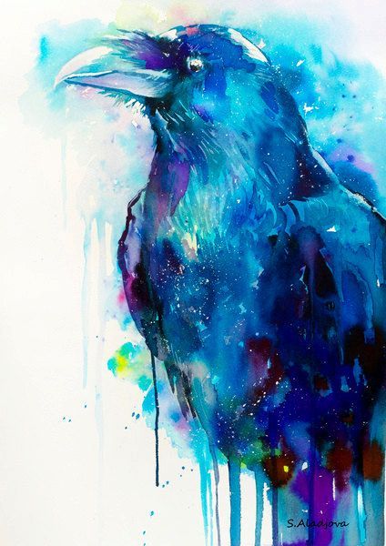 424x600 Raven Watercolor Painting Print By Slaveika Aladjova, Art, Animal