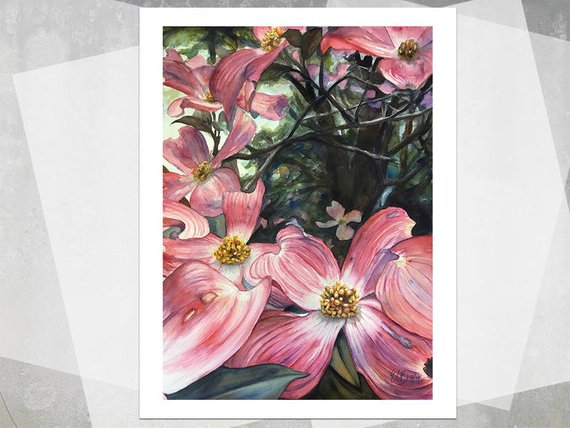 570x428 Pink Dogwoods Giclee Print Realistic Watercolor Flowers Etsy