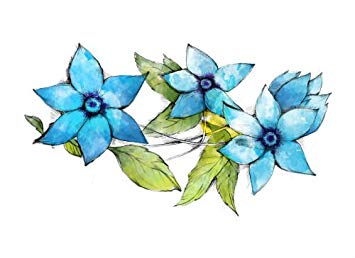 355x258 Blue Watercolor Flower Decor Temporary Tattoo