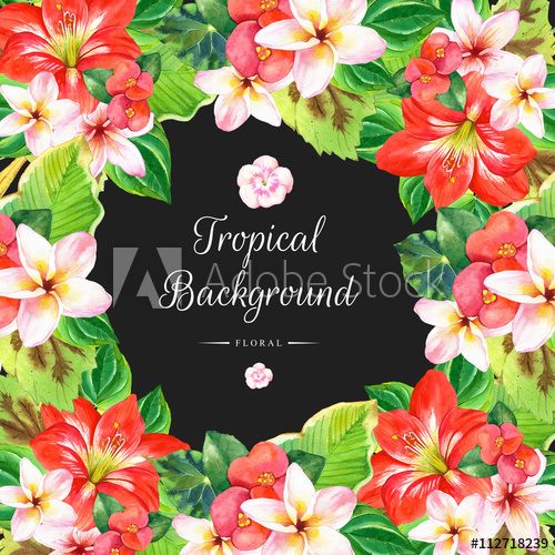 500x500 Hawaiian Wreath With Realistic Watercolor Flowers.