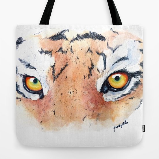 550x550 Tiger Eyes Realistic Watercolor Painting Tote Bag By Anthonynold