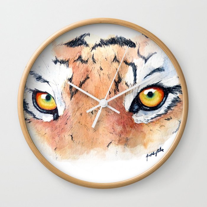 700x700 Tiger Eyes Realistic Watercolor Painting Wall Clock By Anthonynold