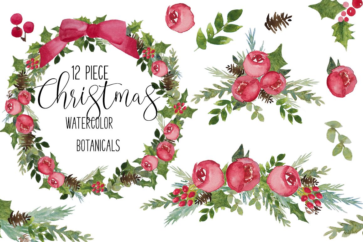 1158x772 Red Amp Green Christmas Png Watercolor Botanical Clip Art