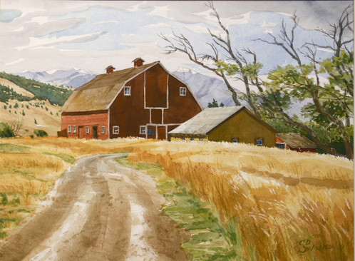498x366 Old Red Barn (Watercolor)
