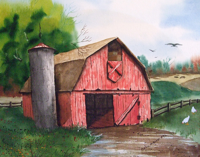 800x629 Old Red Barn Watercolors By Celia