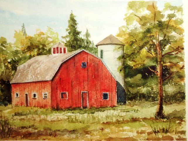 642x482 Print Of Original Watercolor Painting Red Barn Weathered Etsy