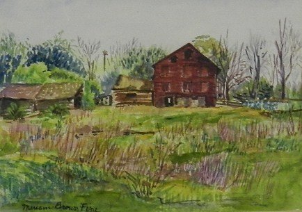 434x305 180 The Red Barn Watercolor By Miriam Brown Fine