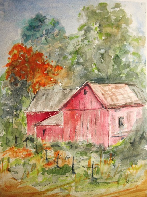 570x760 Red Barn Print Of Original Watercolor Painting Watercolor Etsy
