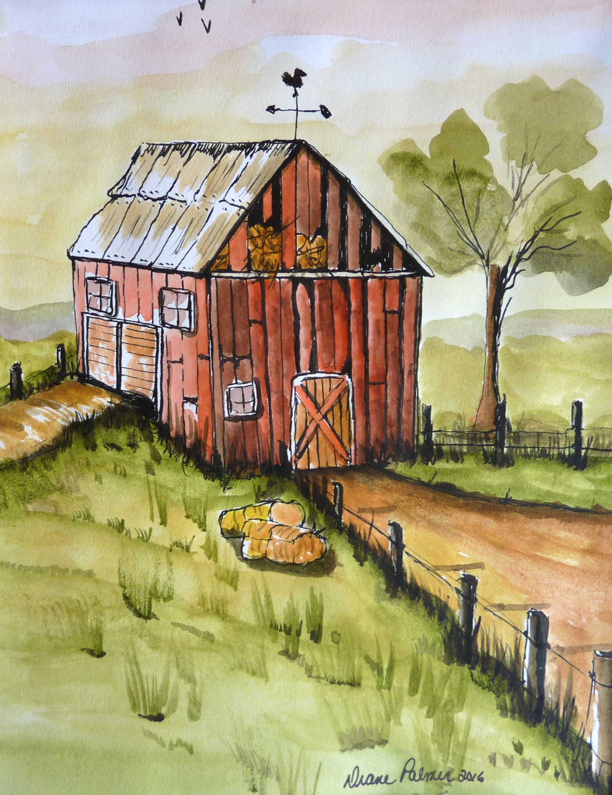 1957x2541 Red Barn Watercolor Painting, Watercolor, Barn, Farm, Rural