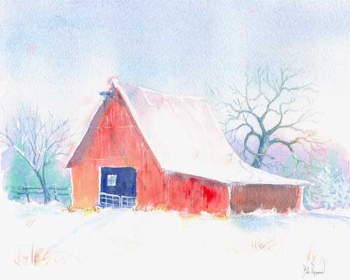 500x400 Red Barn In Snow