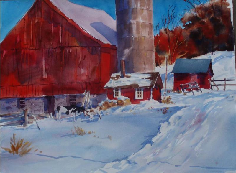 800x587 Watercolor Lesson 0012 Winter Light On Red Barn Frank Zeller Studio