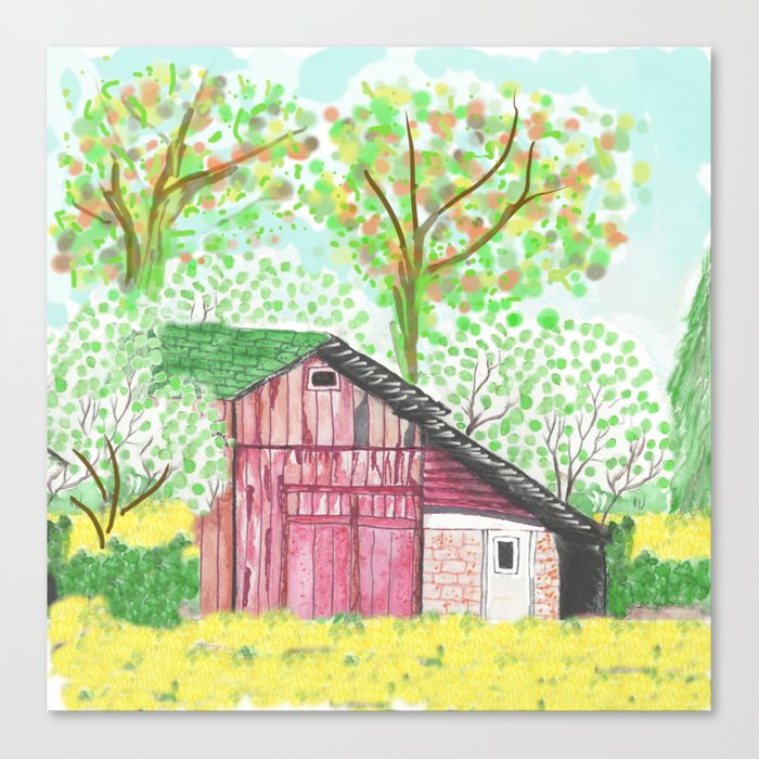 700x700 Watercolor Red Barn Canvas Print By Valiante Society6
