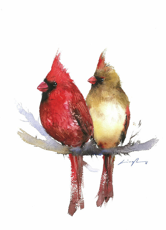 651x900 Couple Cardinal Watercolor Painting Painting By Nitin Singh