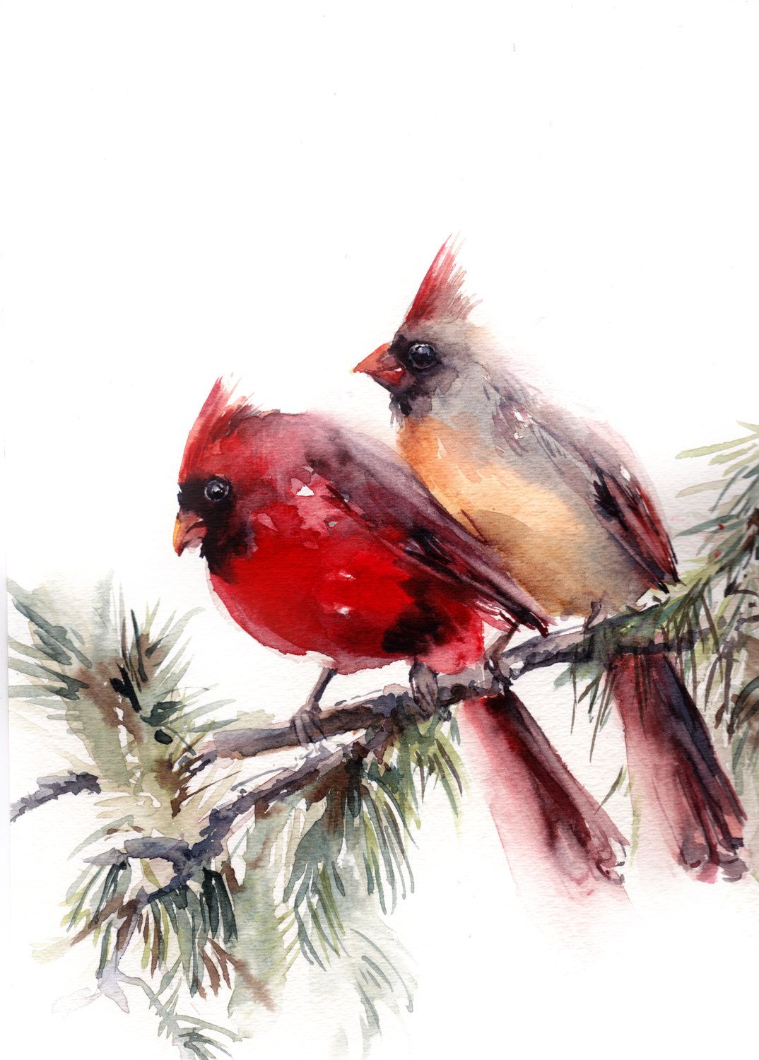 1074x1500 Original Watercolor Painting, Northern Cardinals Couple Painting