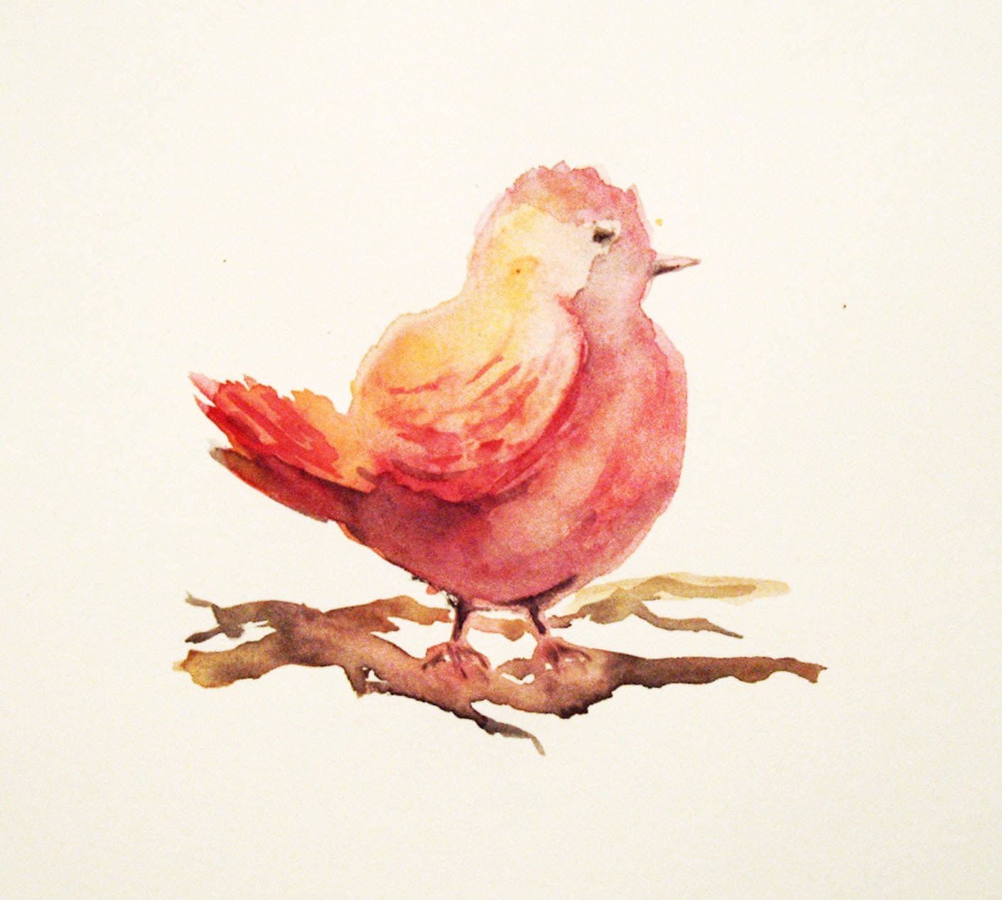 1410x1266 Red Bird, Original Bird Watercolor Painting, Small Watercolor