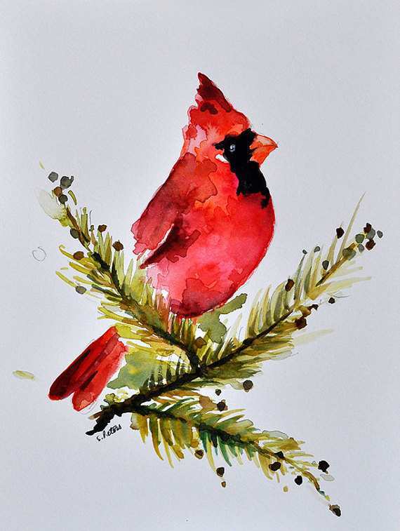 570x757 Red Bird Painting Awesome Original Watercolor Bird Painting Red