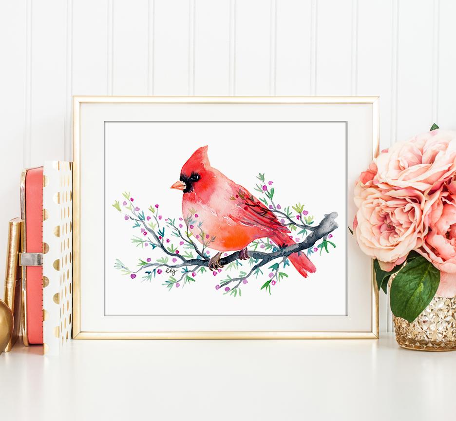 936x864 Watercolor Bird Red Cardinal Printable Corner Croft
