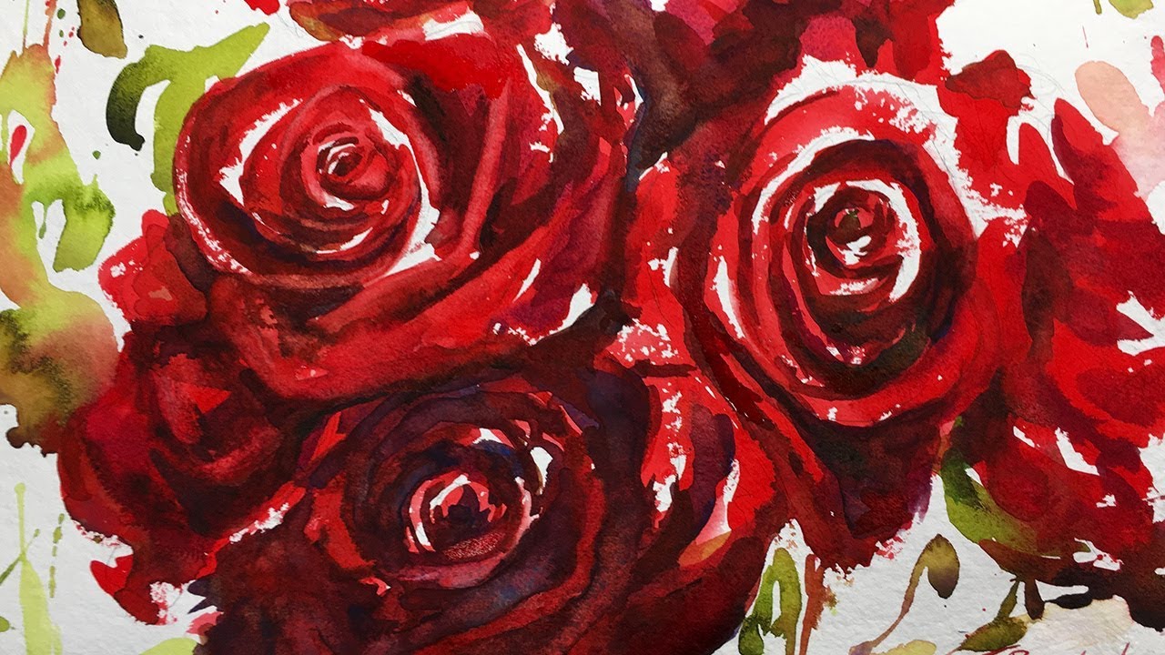 1280x720 Watercolor Painting Tutorial, Red Roses