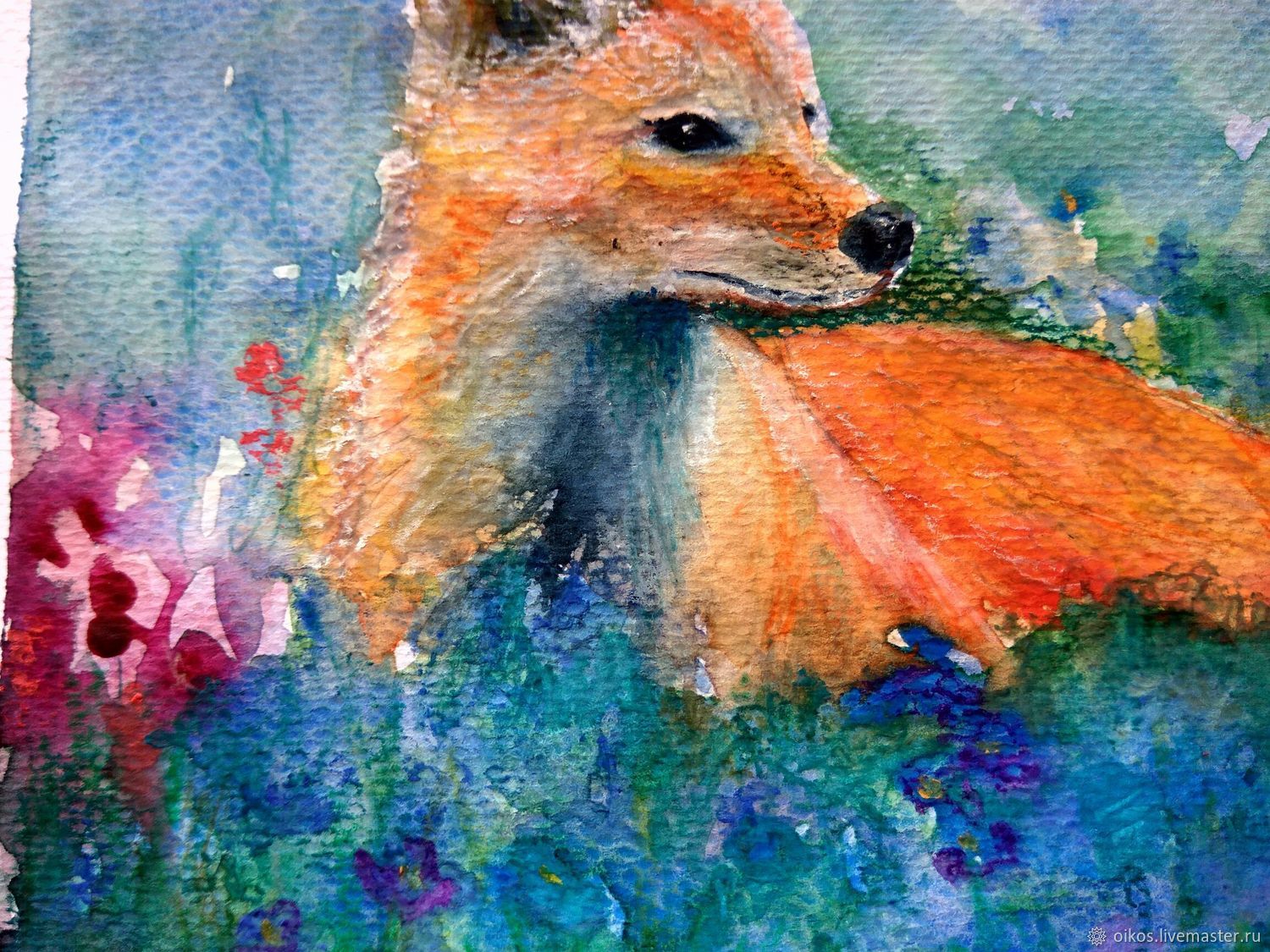 1500x1125 Mini Painting Watercolor With A Red Fox In A Field Of Flowers