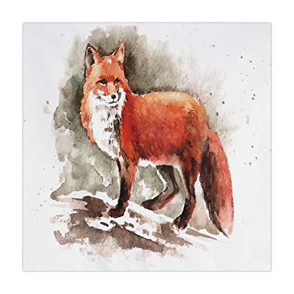 425x425 Polyester Square Tablecloth,fox,watercolor Hand Drawn