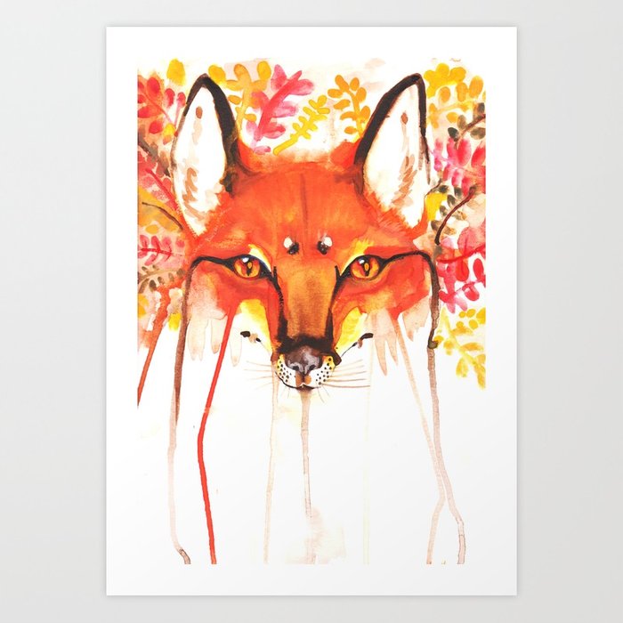 700x700 Autumn Red Fox Watercolor Art Print By Basilfoxcreations Society6