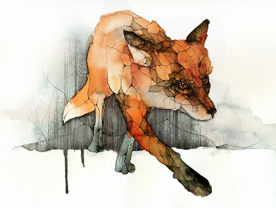 880x663 I Paint Foxes With Ink And Watercolor For Everyone Who Loves Them