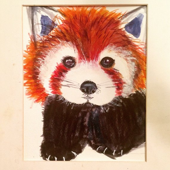 570x570 Original Baby Red Panda Watercolor Painting