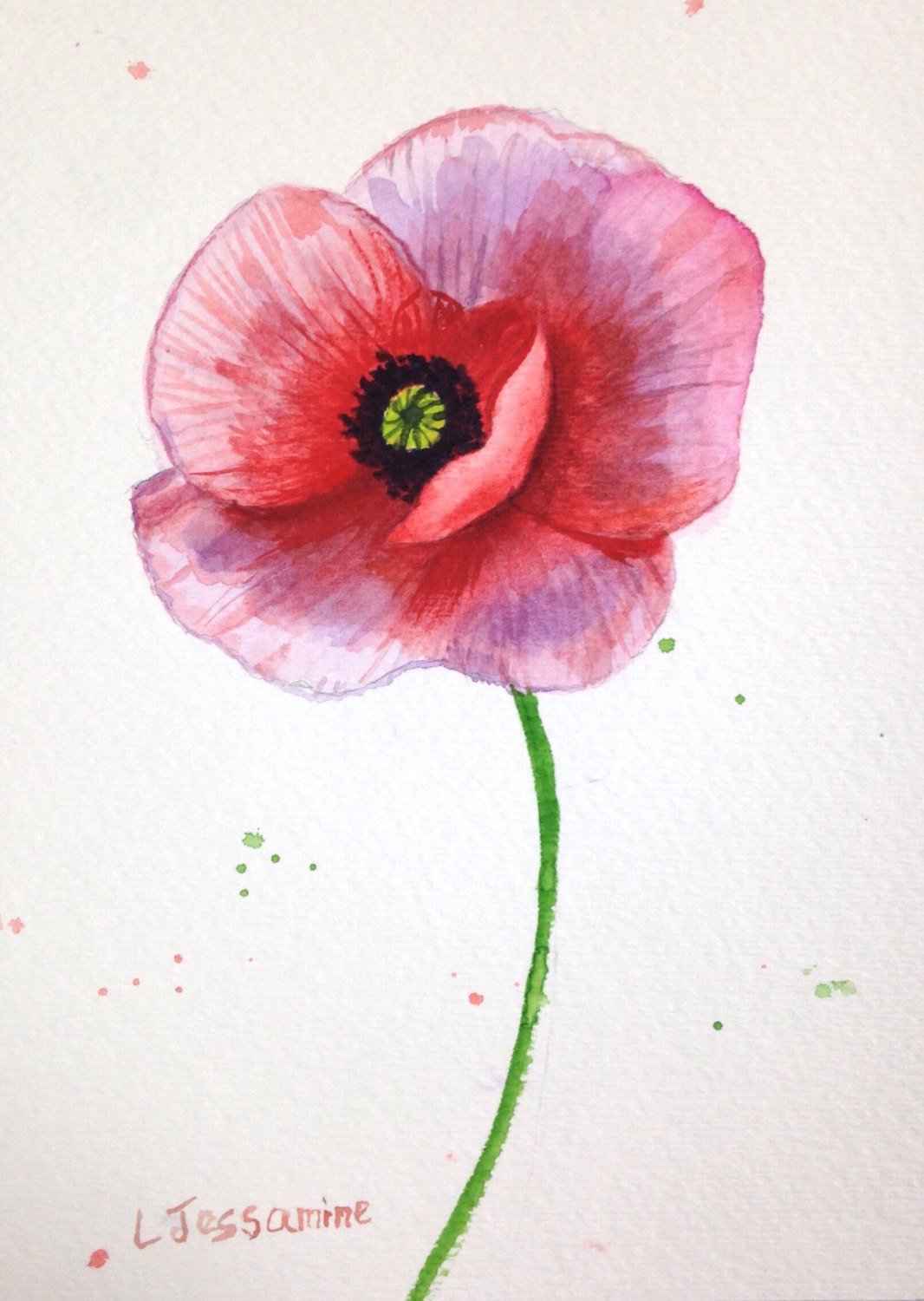 1066x1500 Red Poppy Flower Painting, Original Watercolor Painting, Red