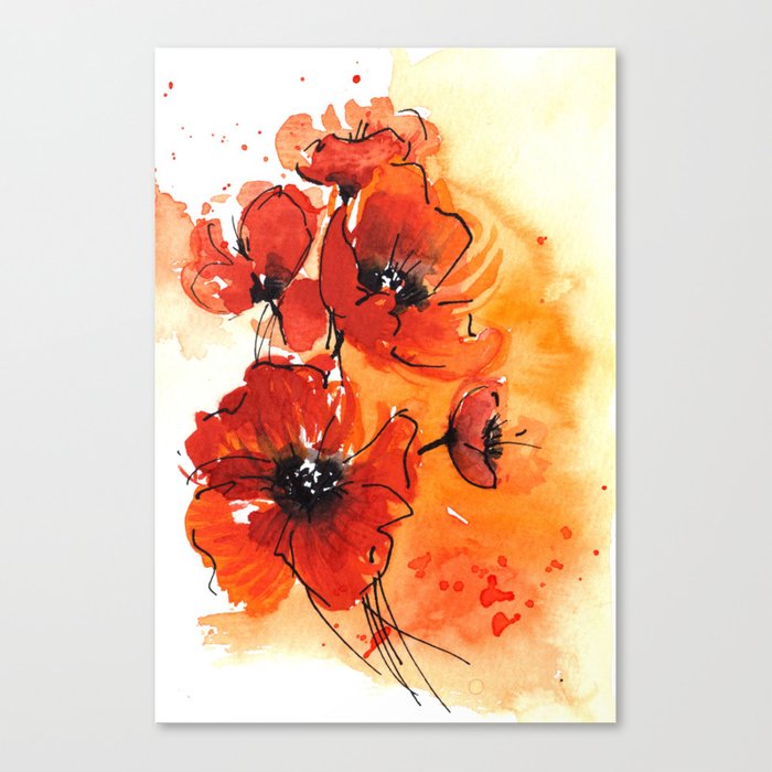 700x700 Red Poppy Flowers Watercolor Painting Canvas Print By