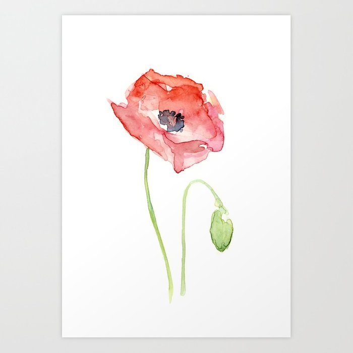 700x700 Red Poppy Watercolor Flower Floral Abstract Art Print By Olechka