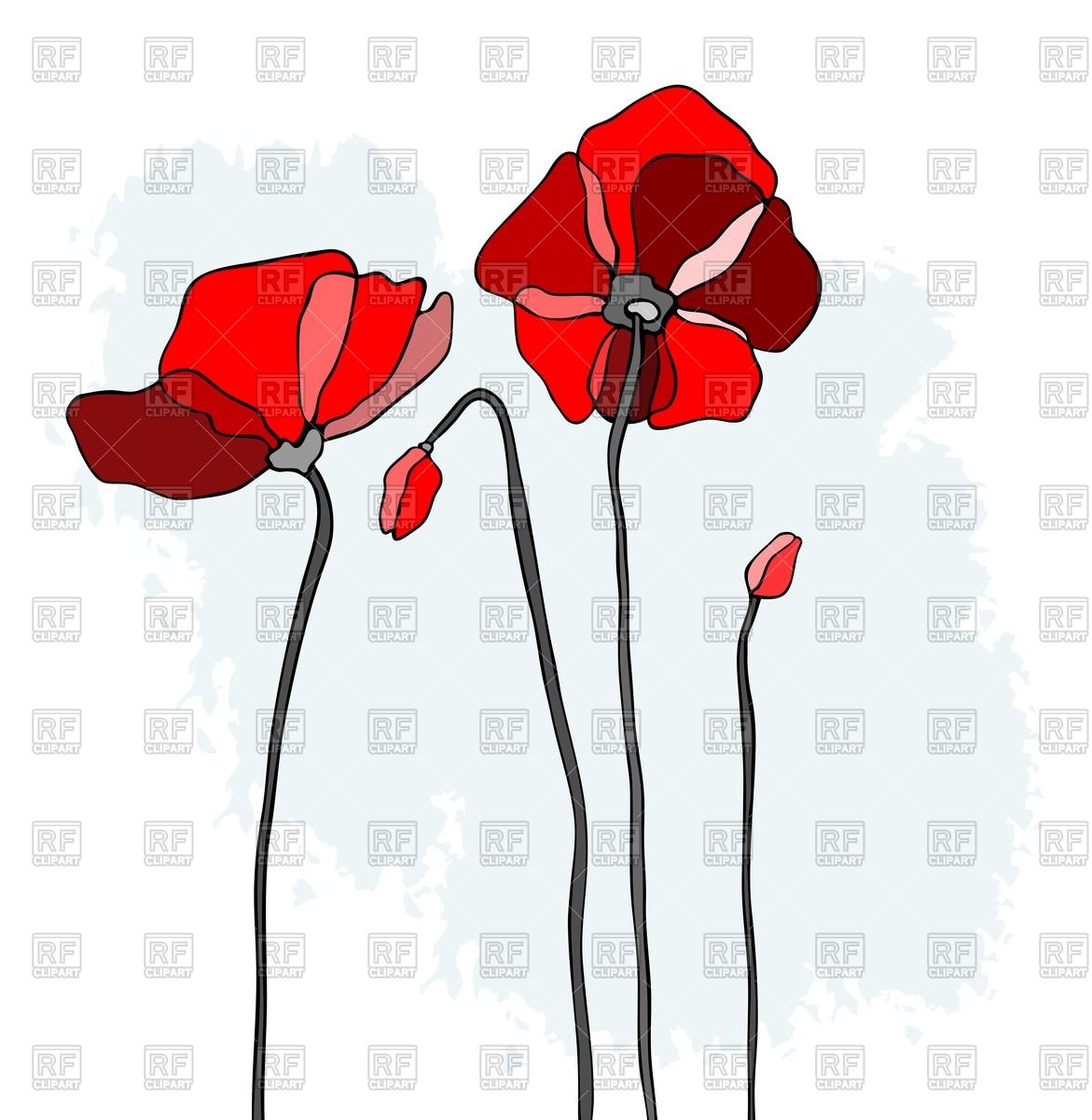 1171x1200 Red Poppies On Blue Watercolor Background Vector Image Vector