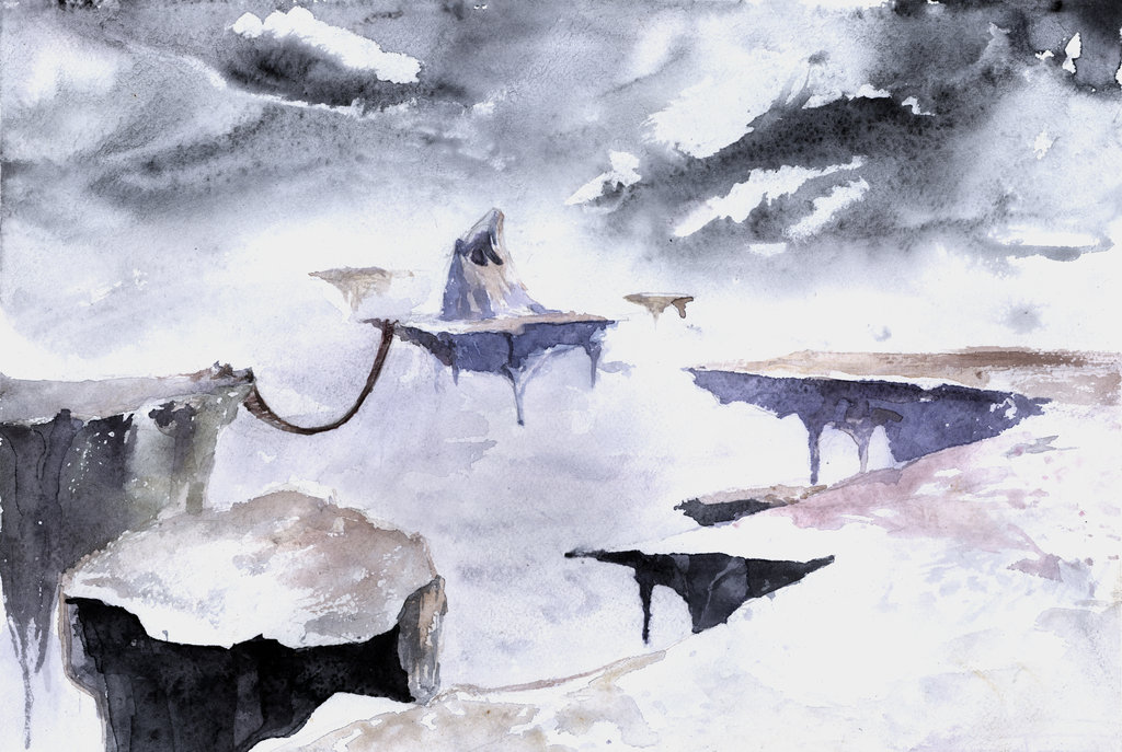 1024x687 Isolated Volcano Watercolor Imaginary Landscape Imaginarylandscapes