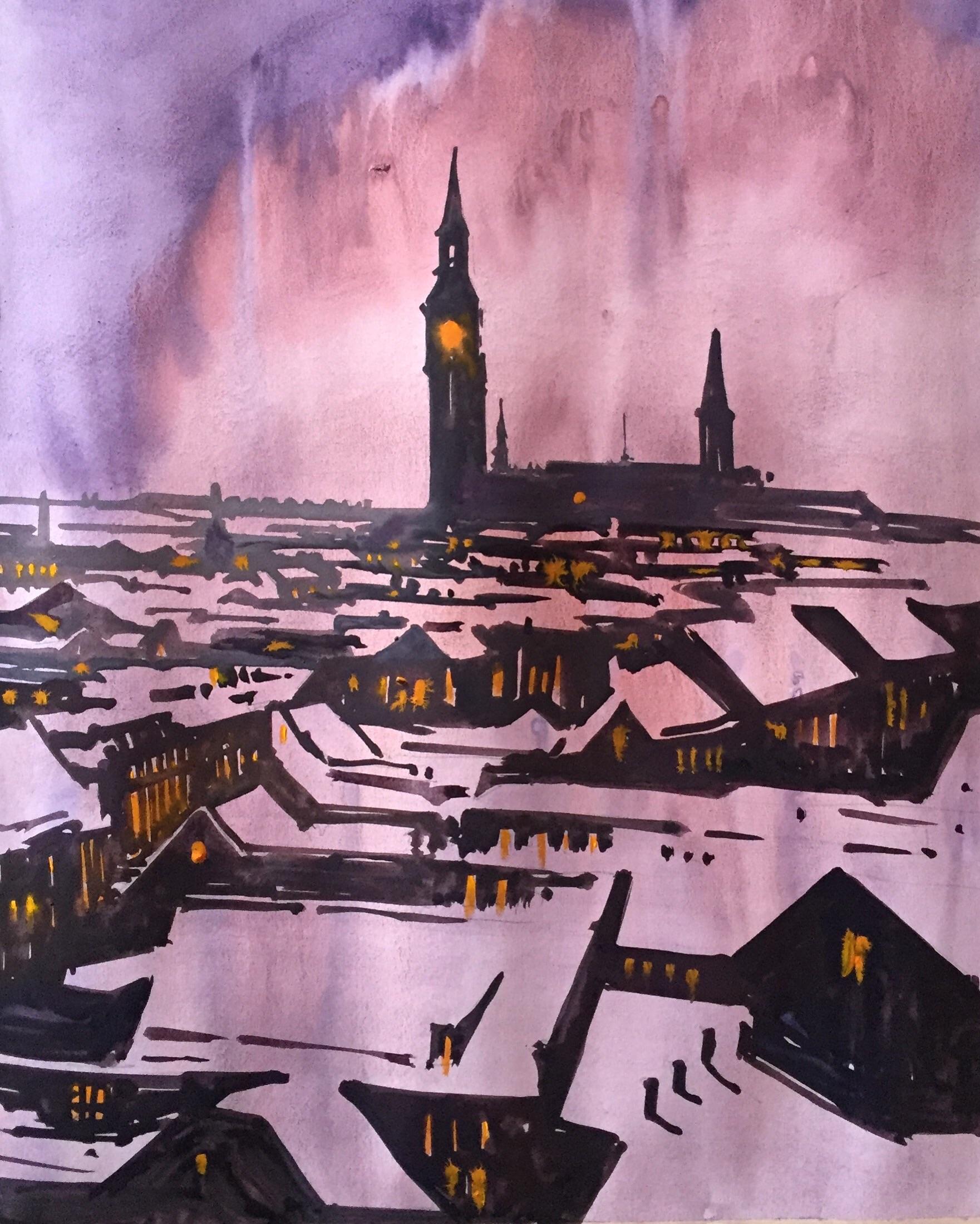 1761x2200 A Winter Night. Watercolor. 30x40cm. Art