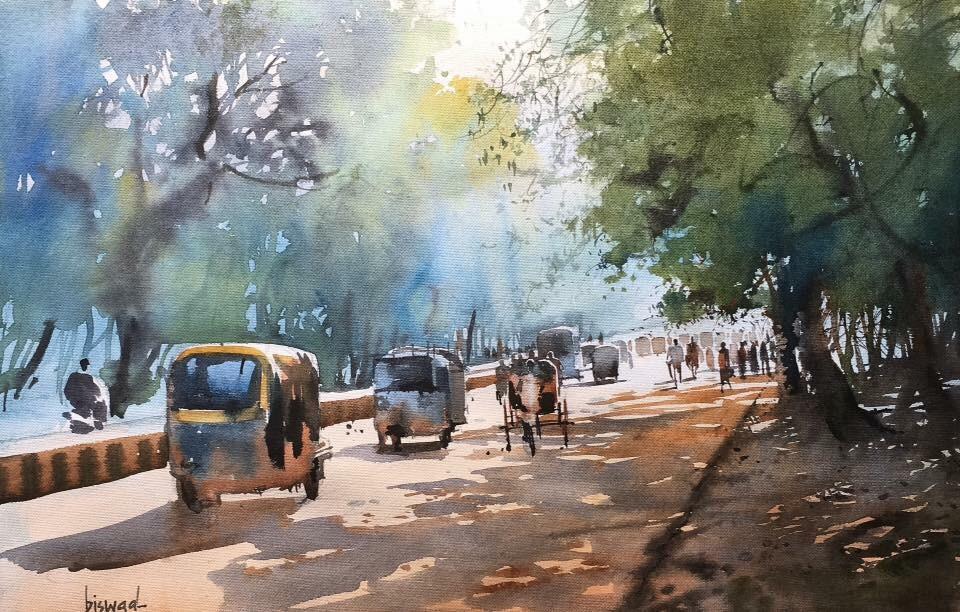 960x612 Streets Of India Watercolor On Paper 14x21 Inches Art