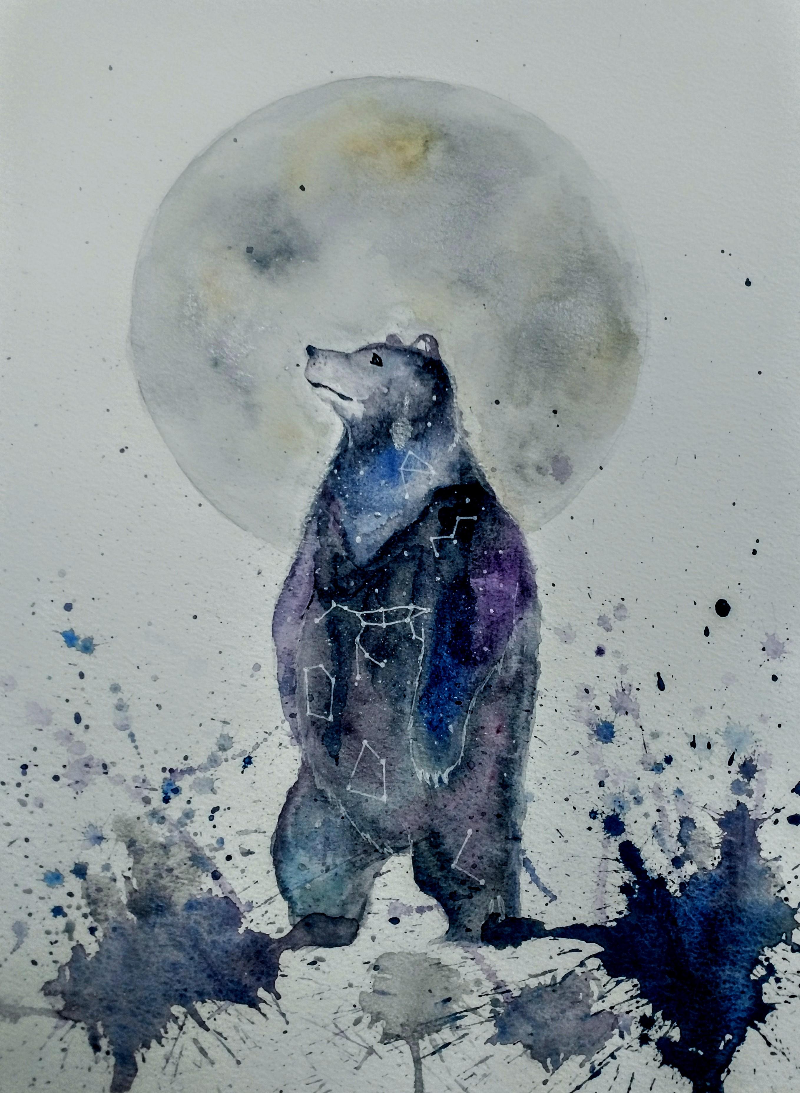2717x3711 Bear Down The Stars, Watercolor, 10x14 Art